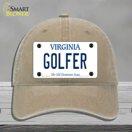 Golfer Virginia Novelty License Plate Hat Unconstructed Cotton / Khaki