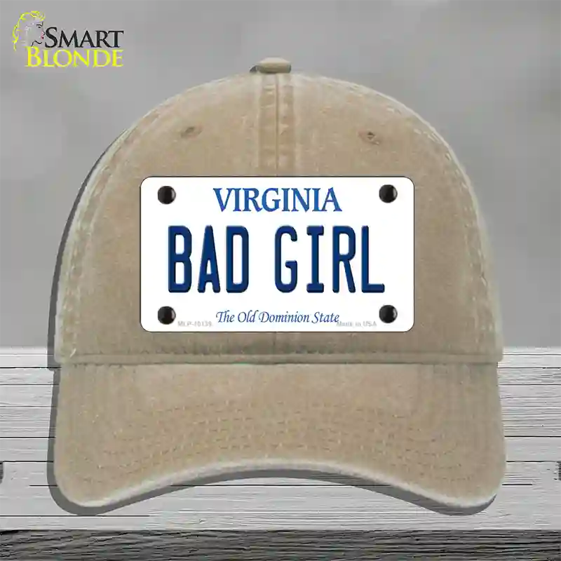 Bad Girl Virginia Novelty License Plate Hat Unconstructed Cotton / Khaki