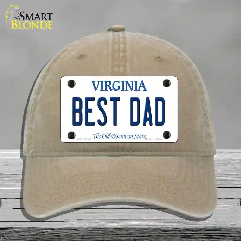 Best Dad Virginia Novelty License Plate Hat Unconstructed Cotton / Khaki