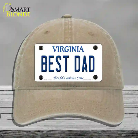 Best Dad Virginia Novelty License Plate Hat Unconstructed Cotton / Khaki