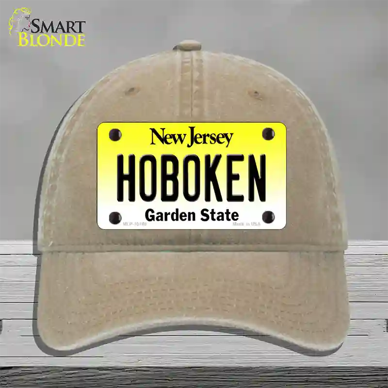 Hoboken New Jersey Novelty License Plate Hat Unconstructed Cotton / Khaki