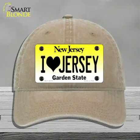 I Love Jersey New Jersey Novelty License Plate Hat Unconstructed Cotton / Khaki