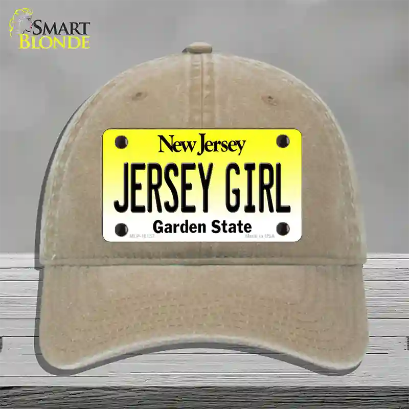 Jersey Girl New Jersey Novelty License Plate Hat Unconstructed Cotton / Khaki