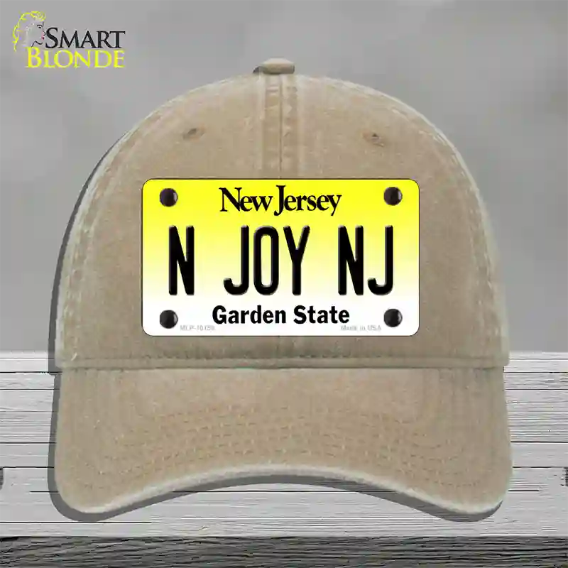 N Joy NJ New Jersey Novelty License Plate Hat Unconstructed Cotton / Khaki