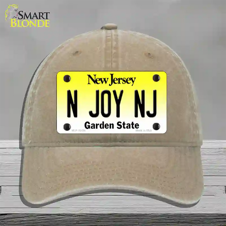 N Joy NJ New Jersey Novelty License Plate Hat Unconstructed Cotton / Khaki