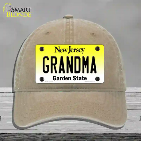 Grandma New Jersey Novelty License Plate Hat Unconstructed Cotton / Khaki