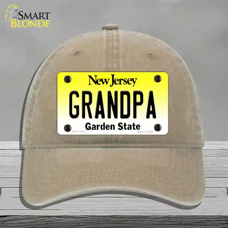 Grandpa New Jersey Novelty License Plate Hat Unconstructed Cotton / Khaki