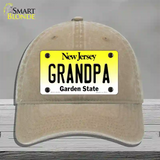 Grandpa New Jersey Novelty License Plate Hat Unconstructed Cotton / Khaki