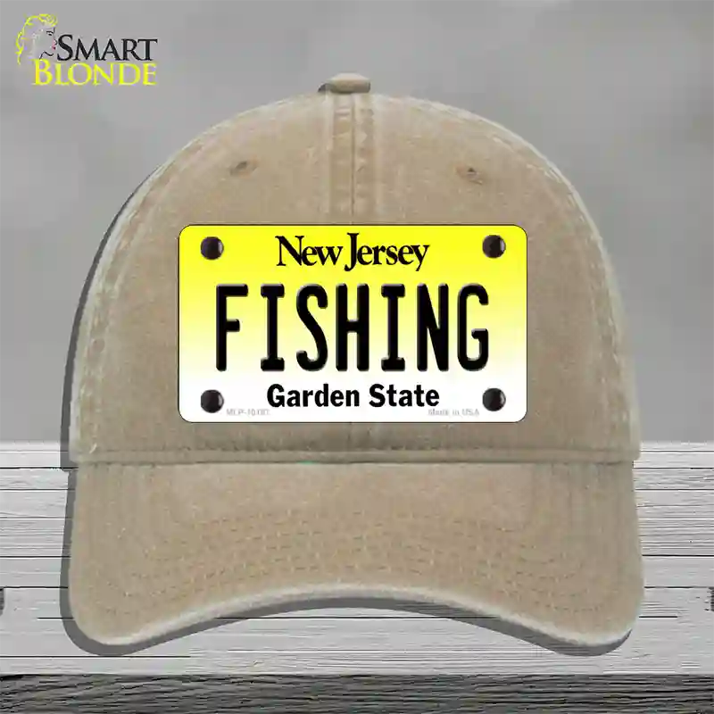 Fishing New Jersey Novelty License Plate Hat Unconstructed Cotton / Khaki