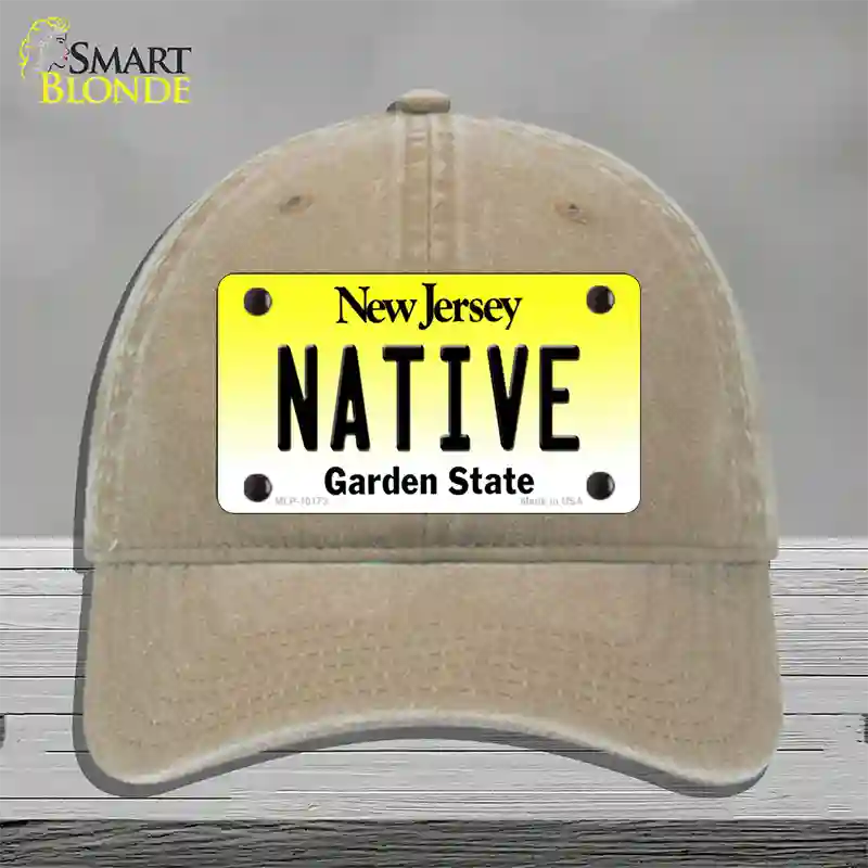 Native New Jersey Novelty License Plate Hat Unconstructed Cotton / Khaki