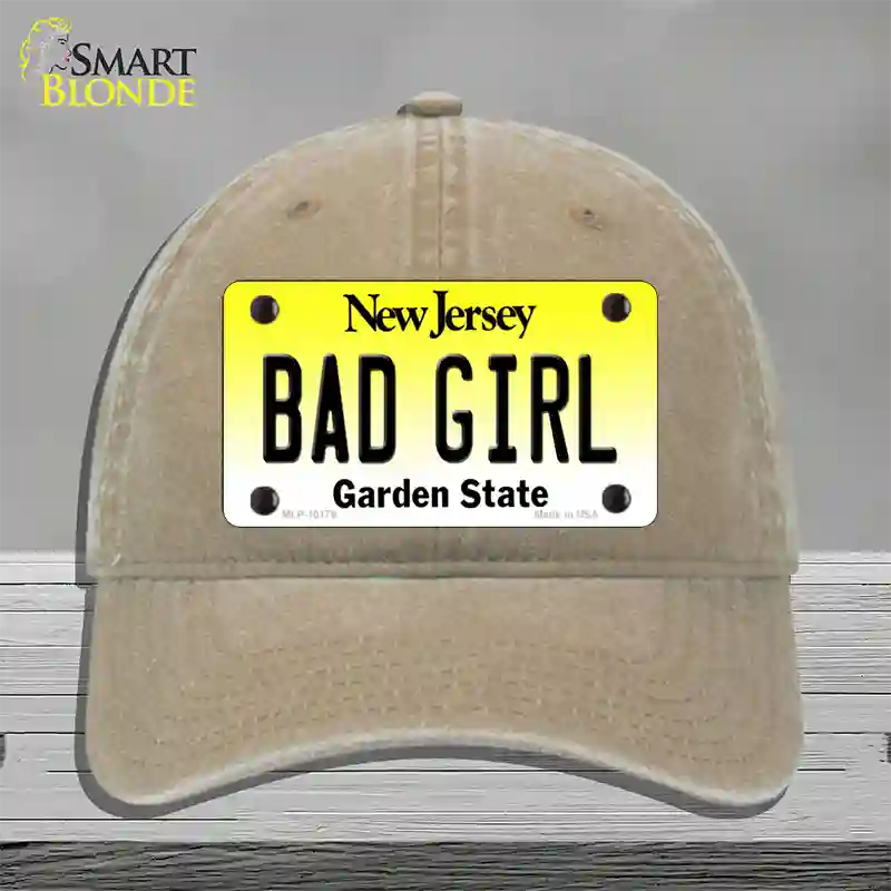 Bad Girl New Jersey Novelty License Plate Hat Unconstructed Cotton / Khaki