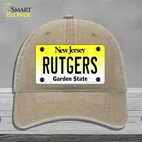 Rutgers New Jersey Novelty License Plate Hat Unconstructed Cotton / Khaki