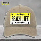 Beach Life New Jersey Novelty License Plate Hat Unconstructed Cotton / Khaki