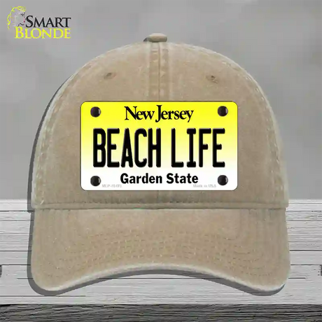 Beach Life New Jersey Novelty License Plate Hat Unconstructed Cotton / Khaki