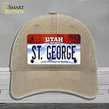 St George Utah Novelty License Plate Hat Unconstructed Cotton / Khaki