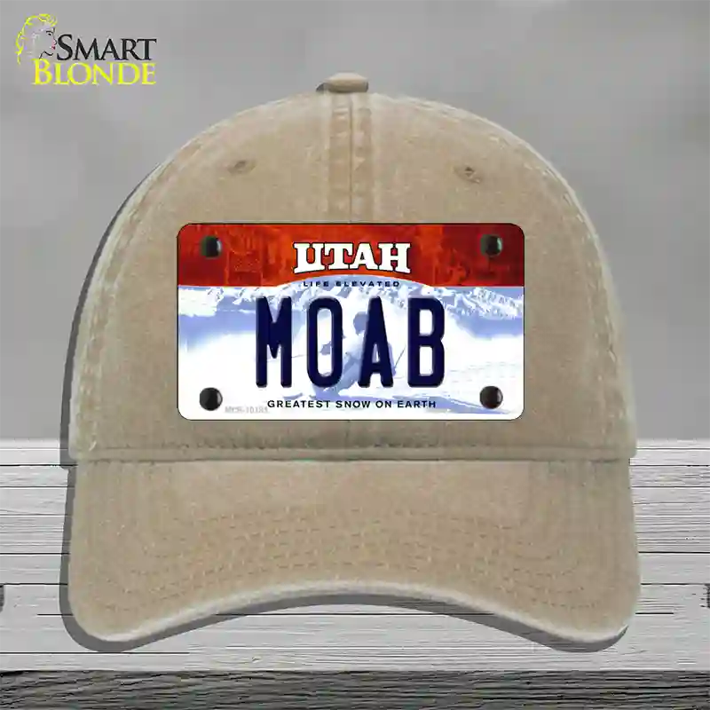 Moab Utah Novelty License Plate Hat Unconstructed Cotton / Khaki