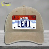 Lehi Utah Novelty License Plate Hat Unconstructed Cotton / Khaki