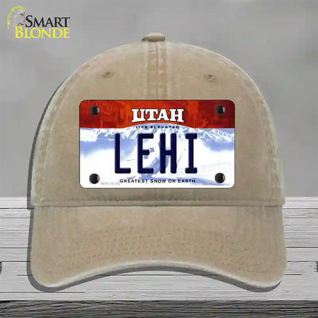 Lehi Utah Novelty License Plate Hat Unconstructed Cotton / Khaki