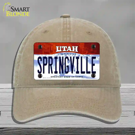 Springville Utah Novelty License Plate Hat Unconstructed Cotton / Khaki