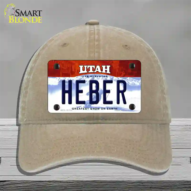 Heber Utah Novelty License Plate Hat Unconstructed Cotton / Khaki