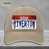 Riverton Utah Novelty License Plate Hat Unconstructed Cotton / Khaki