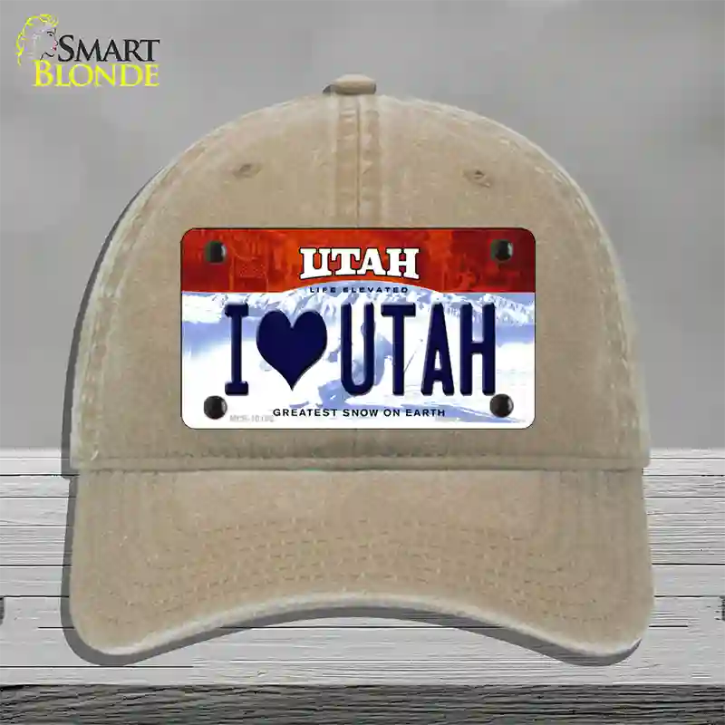 I Love Utah Novelty License Plate Hat Unconstructed Cotton / Khaki