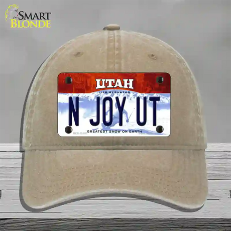 N Joy UT Utah Novelty License Plate Hat Unconstructed Cotton / Khaki