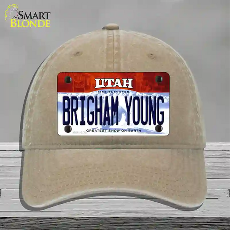 Brigham Young Utah Novelty License Plate Hat Unconstructed Cotton / Khaki