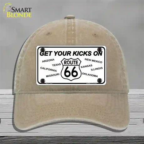 Get Your Kicks On 66 Novelty License Plate Hat Unconstructed Cotton / Khaki