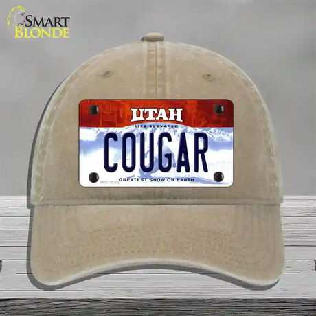 Cougar Utah Novelty License Plate Hat Unconstructed Cotton / Khaki