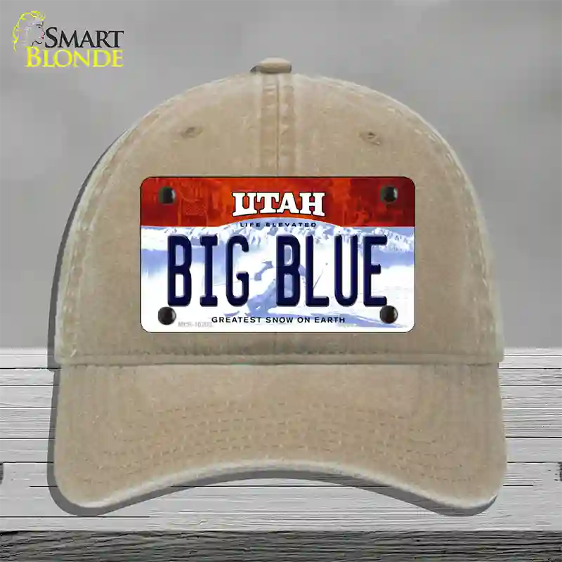 Big Blue Utah Novelty License Plate Hat Unconstructed Cotton / Khaki