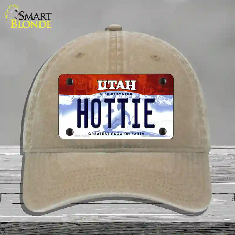 Hottie Utah Novelty License Plate Hat Unconstructed Cotton / Khaki