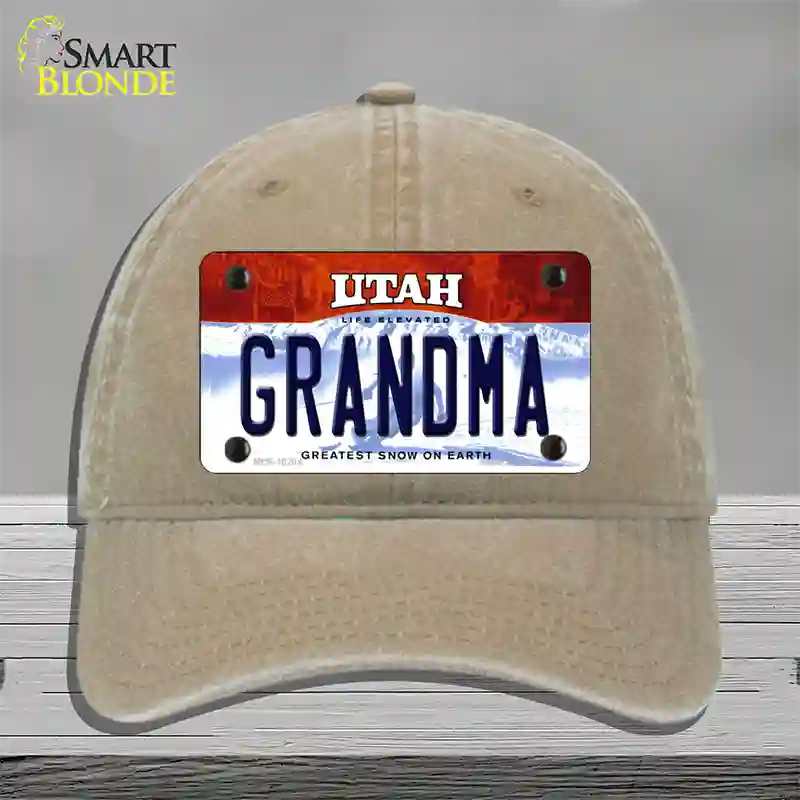 Grandma Utah Novelty License Plate Hat Unconstructed Cotton / Khaki