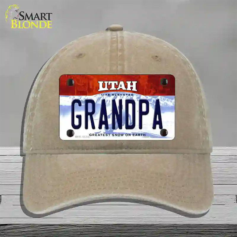 Grandpa Utah Novelty License Plate Hat Unconstructed Cotton / Khaki