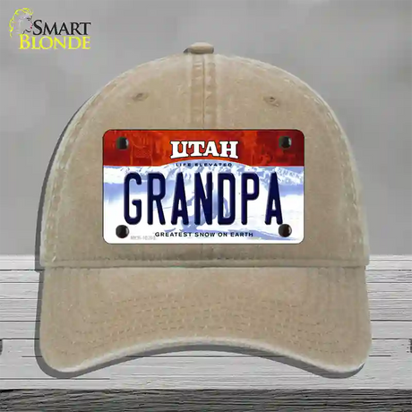 Grandpa Utah Novelty License Plate Hat Unconstructed Cotton / Khaki