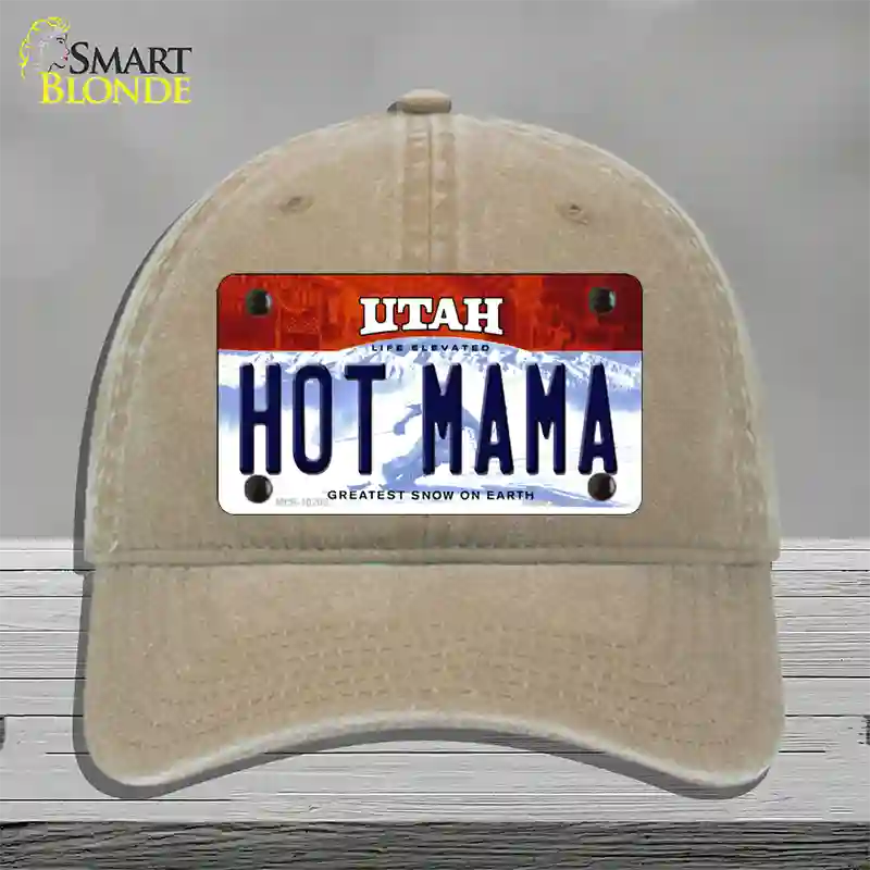 Hot Mama Utah Novelty License Plate Hat Unconstructed Cotton / Khaki