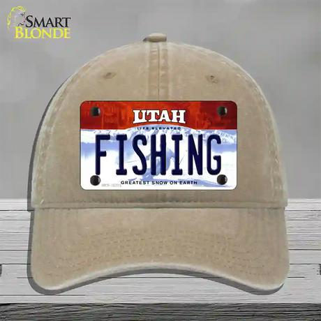 Fishing Utah Novelty License Plate Hat Unconstructed Cotton / Khaki