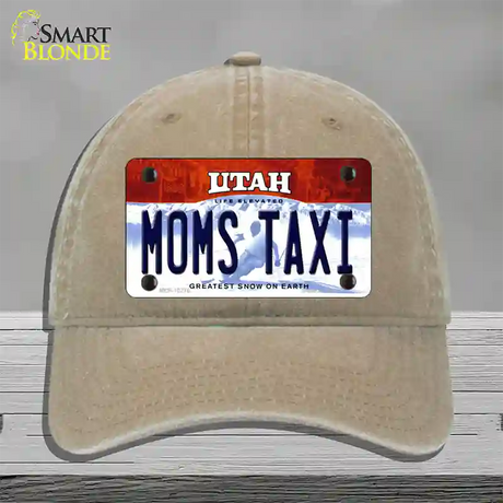 Moms Taxi Utah Novelty License Plate Hat Unconstructed Cotton / Khaki