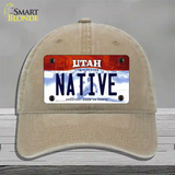 Native Utah Novelty License Plate Hat Unconstructed Cotton / Khaki