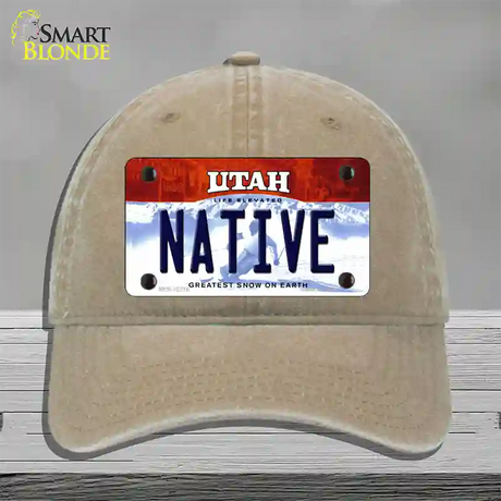 Native Utah Novelty License Plate Hat Unconstructed Cotton / Khaki