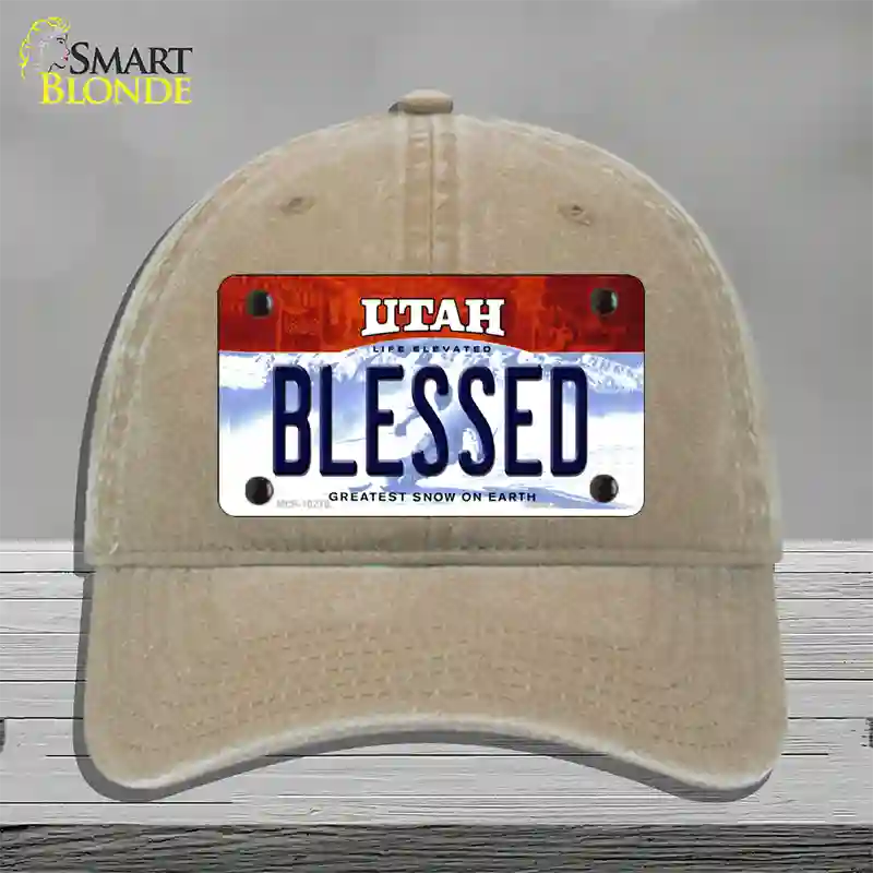 Blessed Utah Novelty License Plate Hat Unconstructed Cotton / Khaki