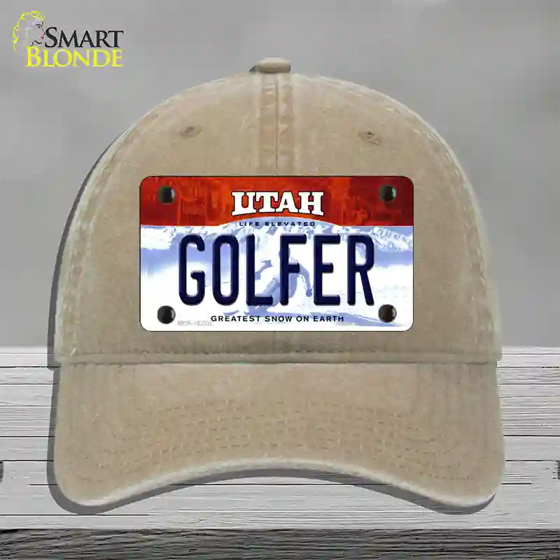 Golfer Utah Novelty License Plate Hat Unconstructed Cotton / Khaki