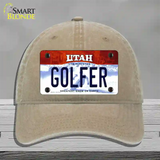 Golfer Utah Novelty License Plate Hat Unconstructed Cotton / Khaki