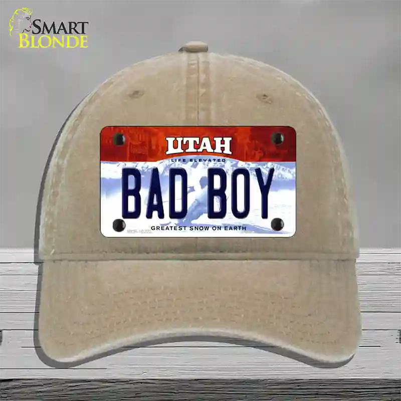 Bad Boy Utah Novelty License Plate Hat Unconstructed Cotton / Khaki