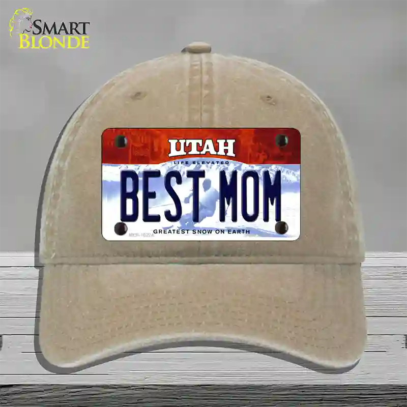 Best Mom Utah Novelty License Plate Hat Unconstructed Cotton / Khaki