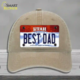 Best Dad Utah Novelty License Plate Hat Unconstructed Cotton / Khaki