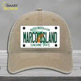 Marco Island Florida Novelty License Plate Hat Unconstructed Cotton / Khaki