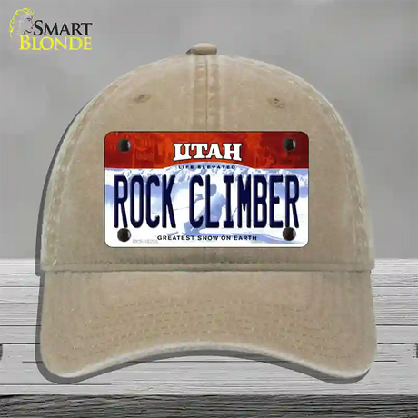 Rock Climber Utah Novelty License Plate Hat Unconstructed Cotton / Khaki