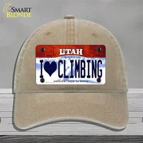 I Love Climbing Utah Novelty License Plate Hat Unconstructed Cotton / Khaki