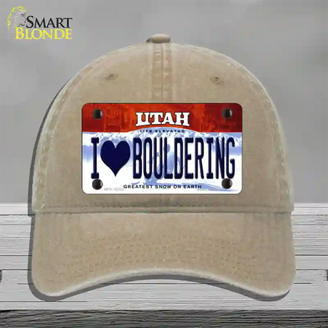 I Love Bouldering Utah Novelty License Plate Hat Unconstructed Cotton / Khaki